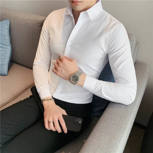 Plus Size S-7XL High Quality Men Dress Shirt 2024 Autumn Long Sleeve Solid Business Slim Shirts Homme Dress Social Casual Shirt