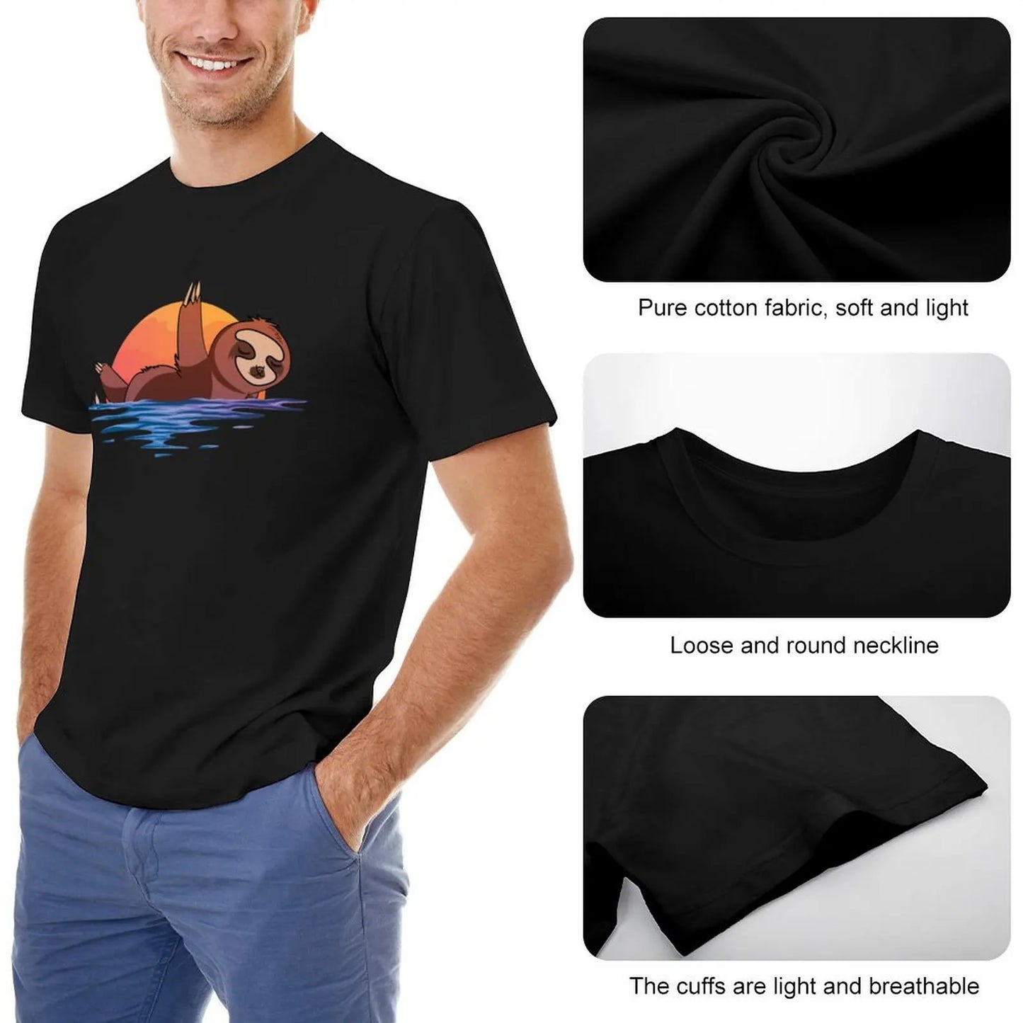 Funny Sloth Swimming Cartoon T-Shirt cheap stuff plus size tops Men's clothing