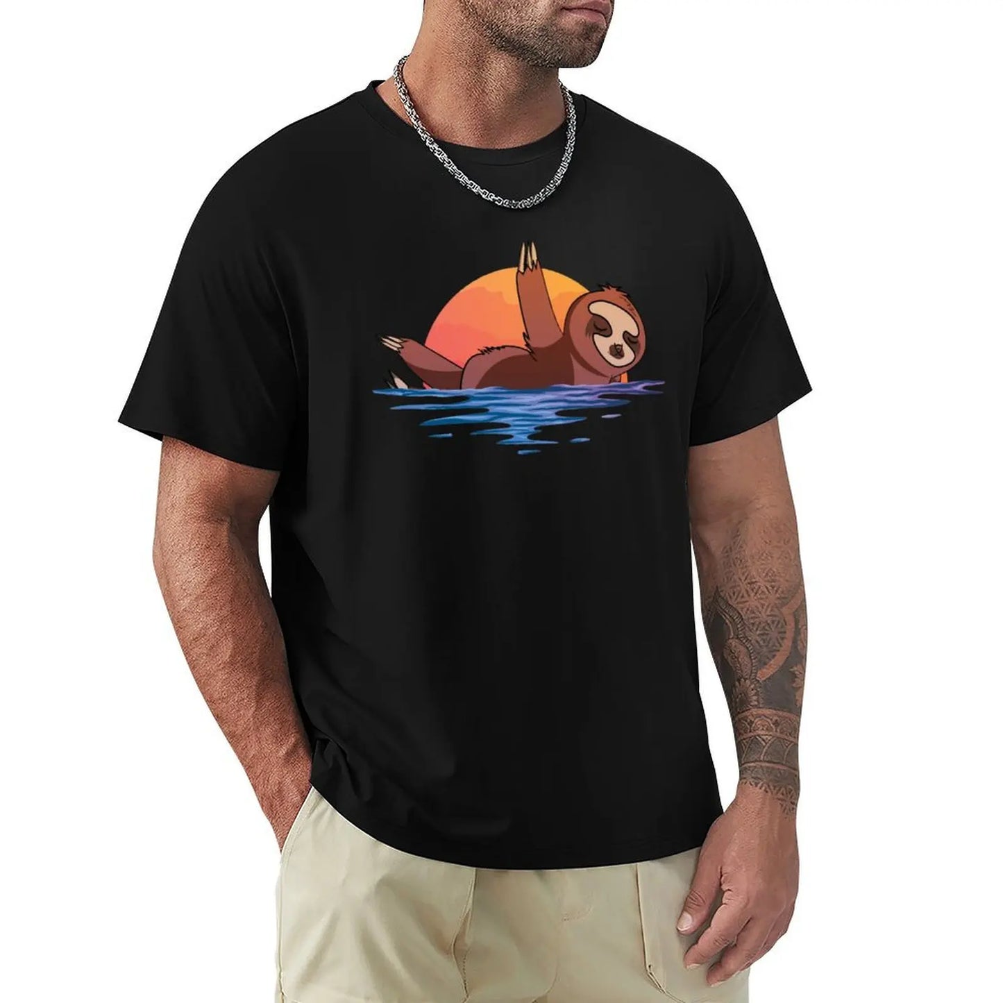 Funny Sloth Swimming Cartoon T-Shirt cheap stuff plus size tops Men's clothing