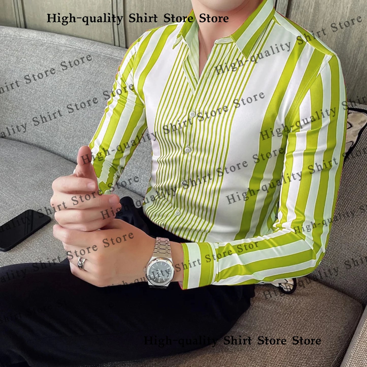 Multi colored striped men's shirt casual breathable plus size men's clothing sports comfortable fabric long sleeved shirt collar
