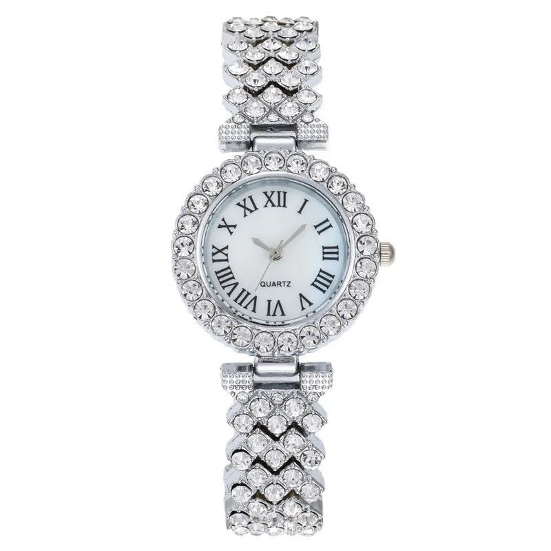 Luxury Women Shiny Bracelet Watches 2pcs Set Rose Gold Watch Fashion Ladies Elegant Quartz Diamond Wristwatch Female Reloj Mujer
