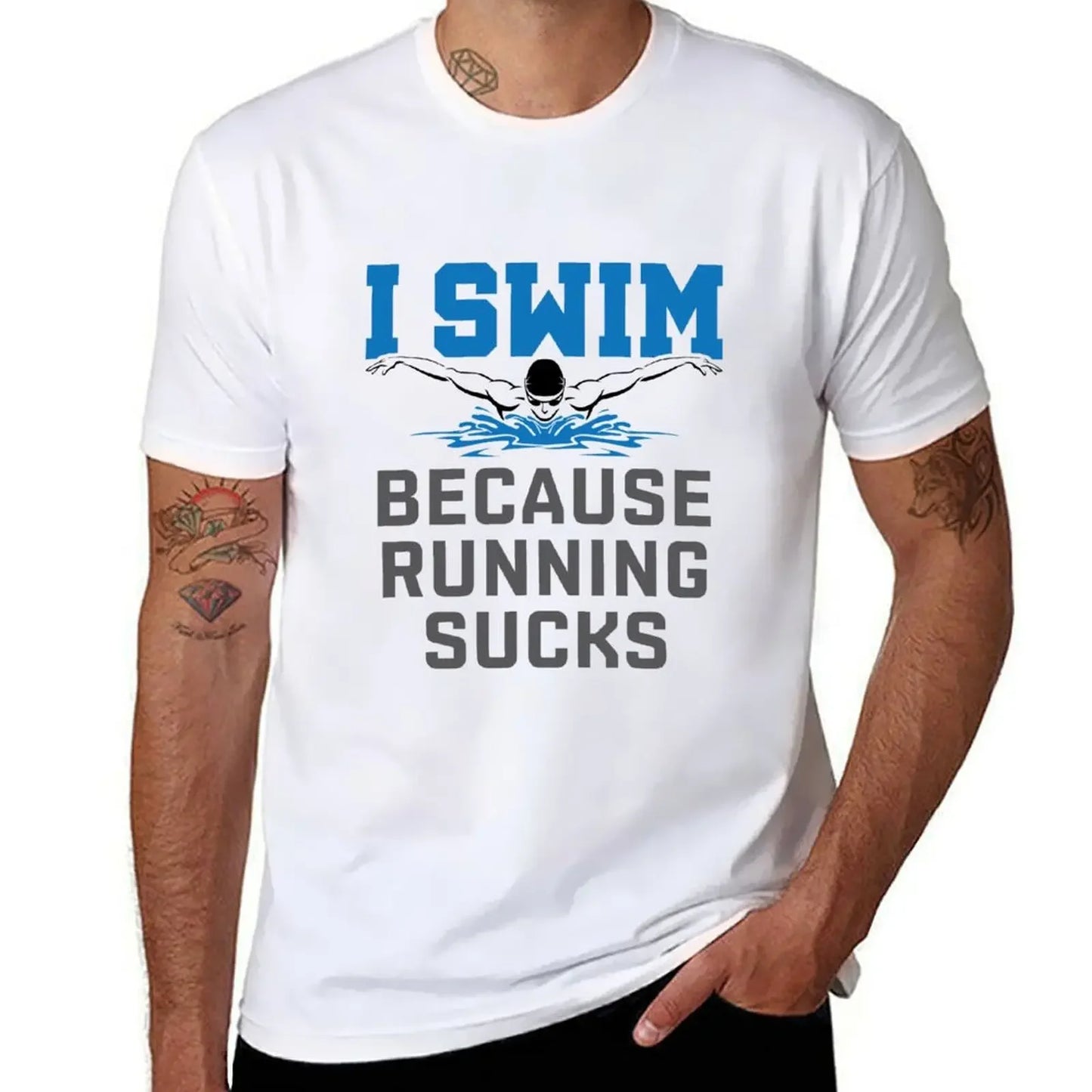 I Swim Because Running Sucks Funny Swimmer Swimming T-Shirt tees cheap stuff plain heavyweights men clothes