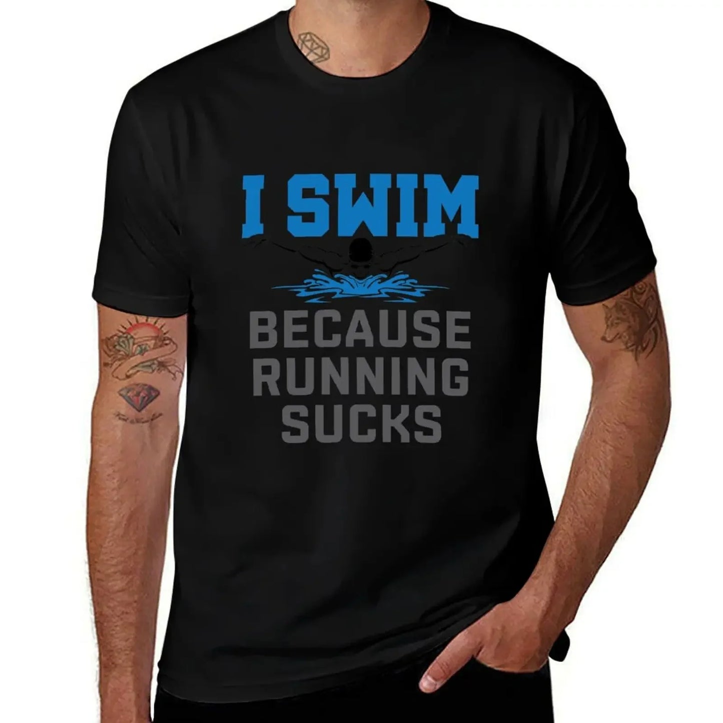 I Swim Because Running Sucks Funny Swimmer Swimming T-Shirt tees cheap stuff plain heavyweights men clothes