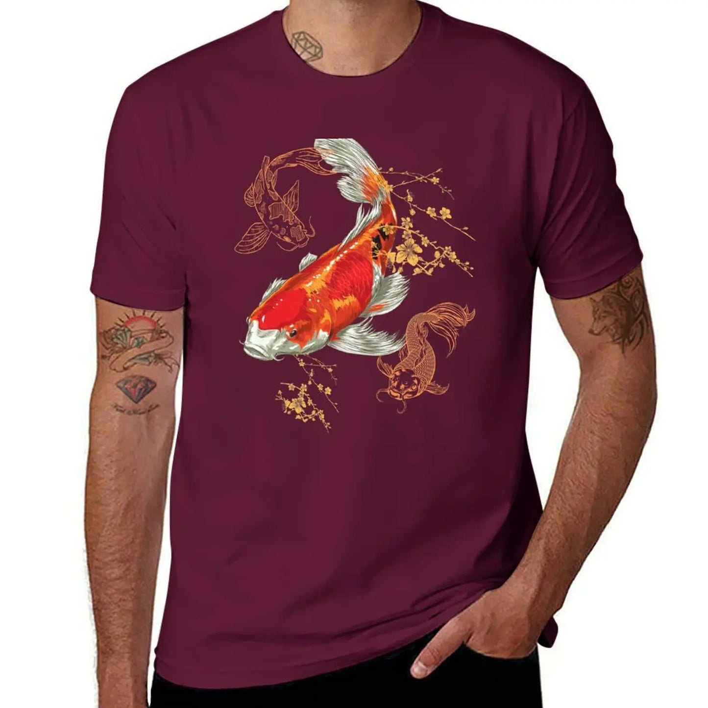 Beautiful Colorful Koi Fish Swimming Design T-Shirt anime stuff anime sublime quick-drying mens graphic t-shirts hip hop