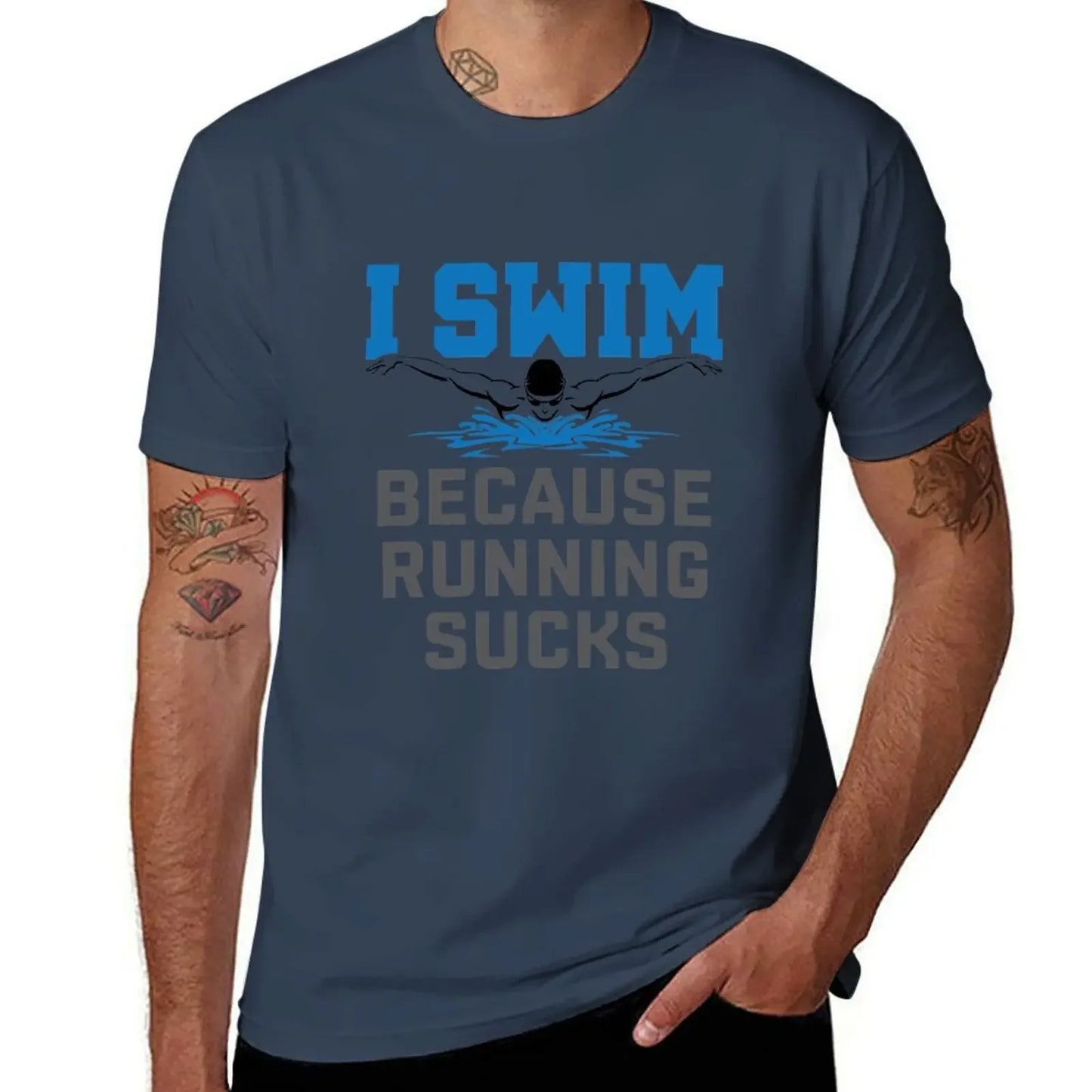I Swim Because Running Sucks Funny Swimmer Swimming T-Shirt tees cheap stuff plain heavyweights men clothes