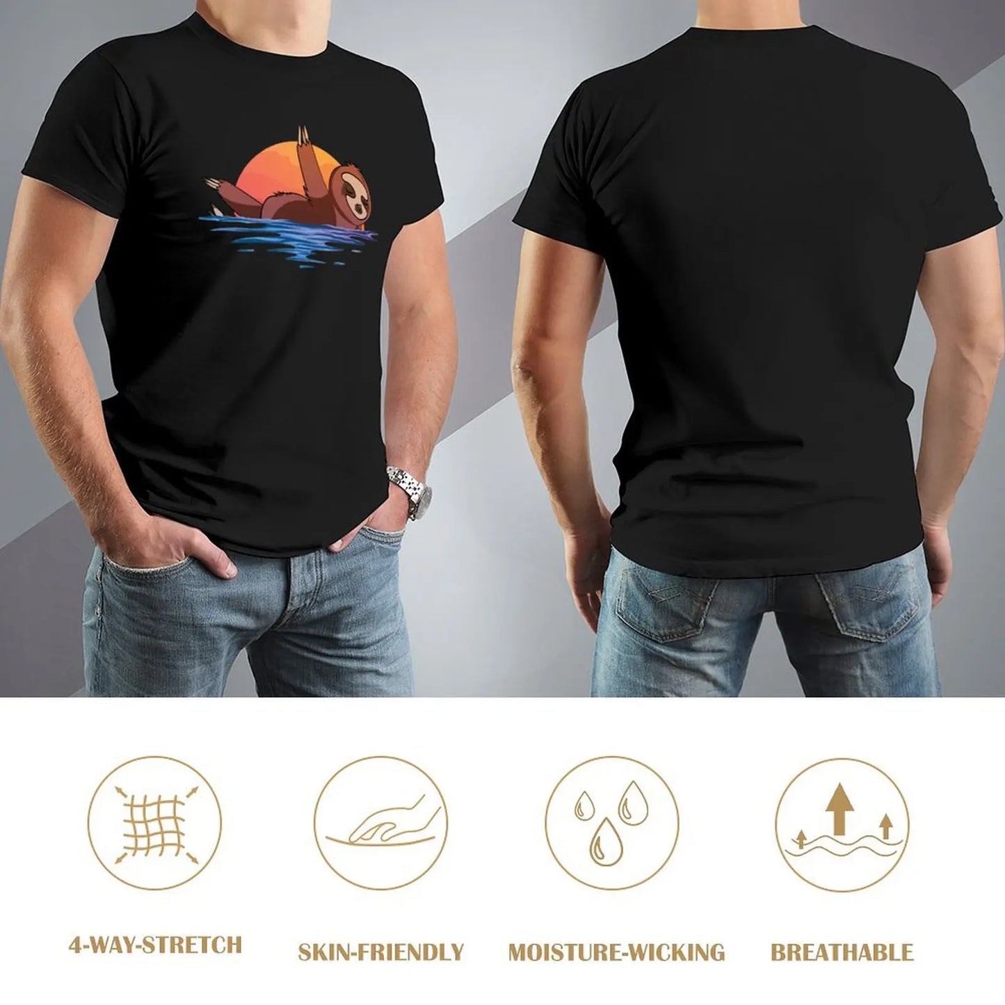 Funny Sloth Swimming Cartoon T-Shirt cheap stuff plus size tops Men's clothing