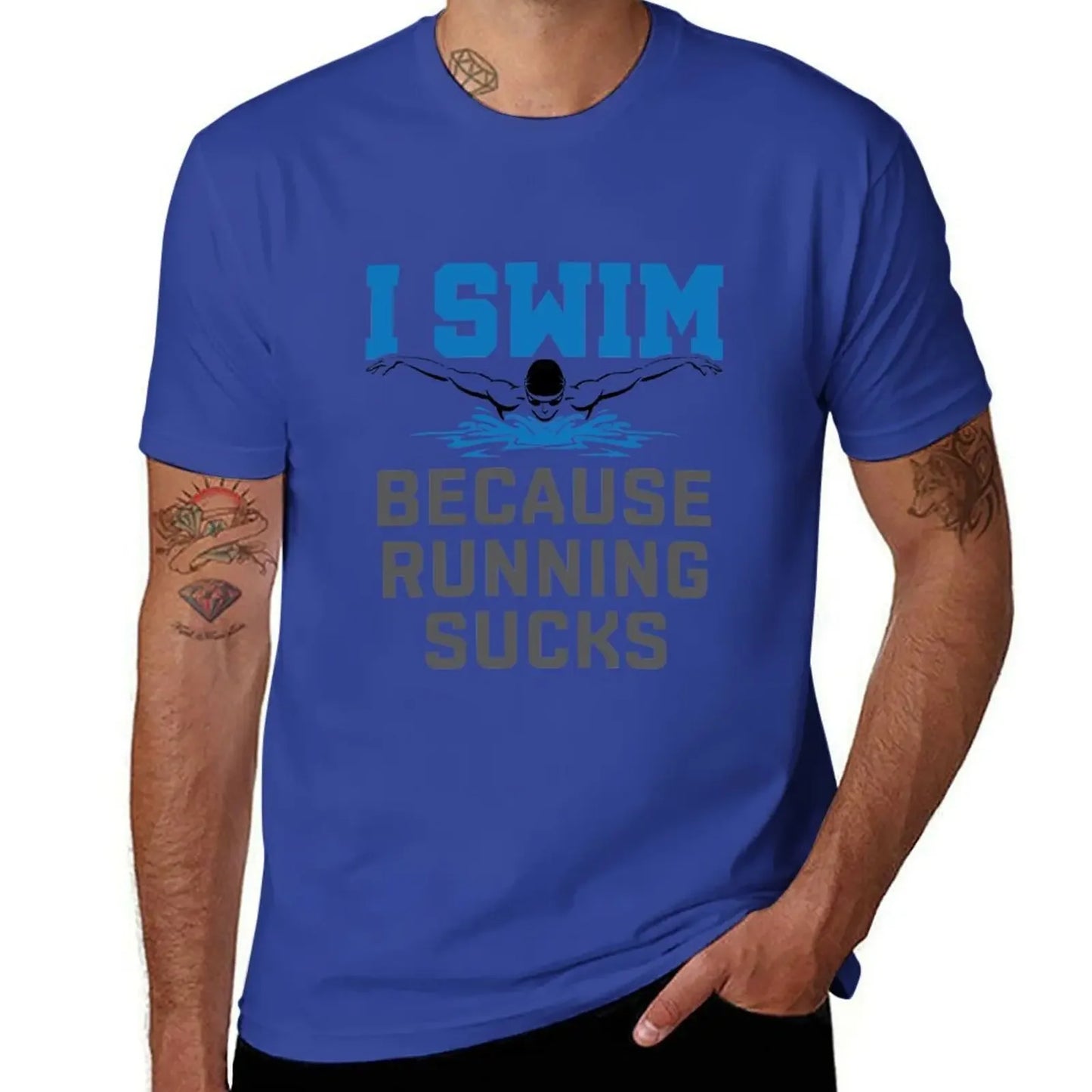 I Swim Because Running Sucks Funny Swimmer Swimming T-Shirt tees cheap stuff plain heavyweights men clothes