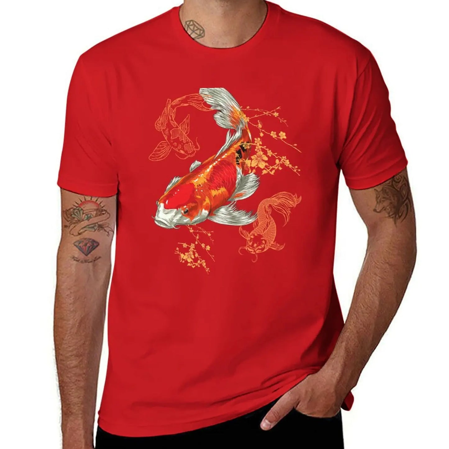 Beautiful Colorful Koi Fish Swimming Design T-Shirt anime stuff anime sublime quick-drying mens graphic t-shirts hip hop