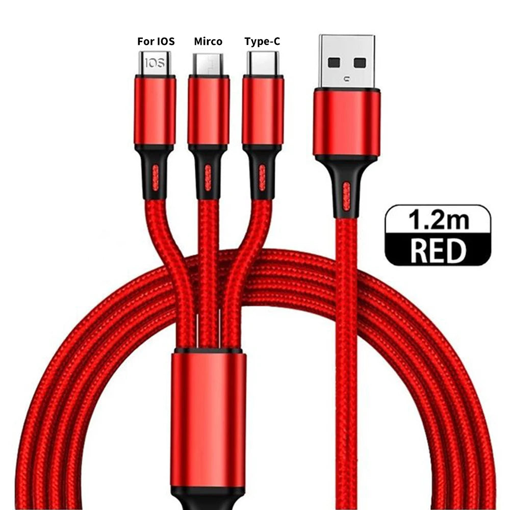 4 In 1/ 3 In 1 Micro USB Type C Fast Charging Cable 3A Quick Charge Phone Data Line Cord For Iphone 15 14 Xiaomi Huawei USB C