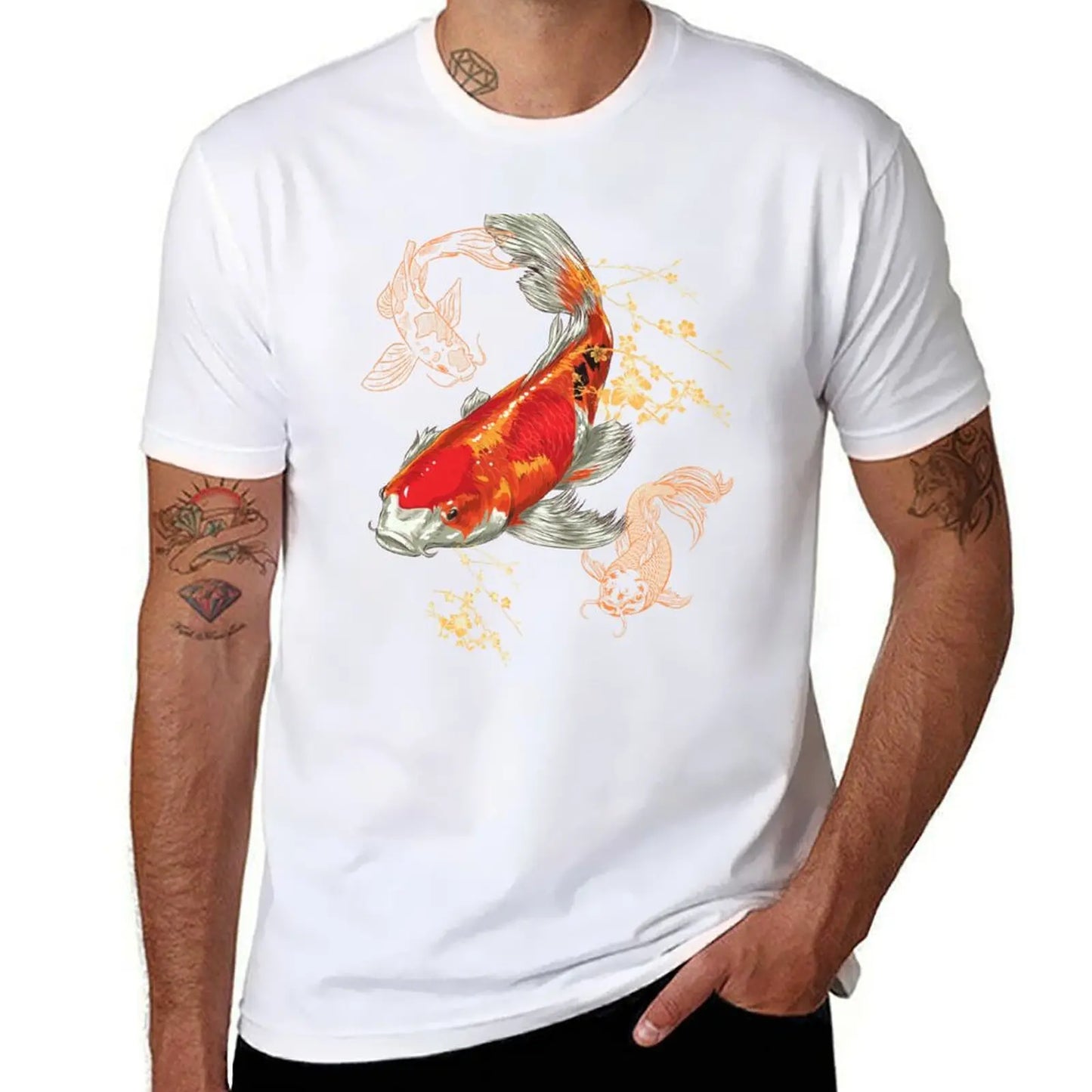 Beautiful Colorful Koi Fish Swimming Design T-Shirt anime stuff anime sublime quick-drying mens graphic t-shirts hip hop