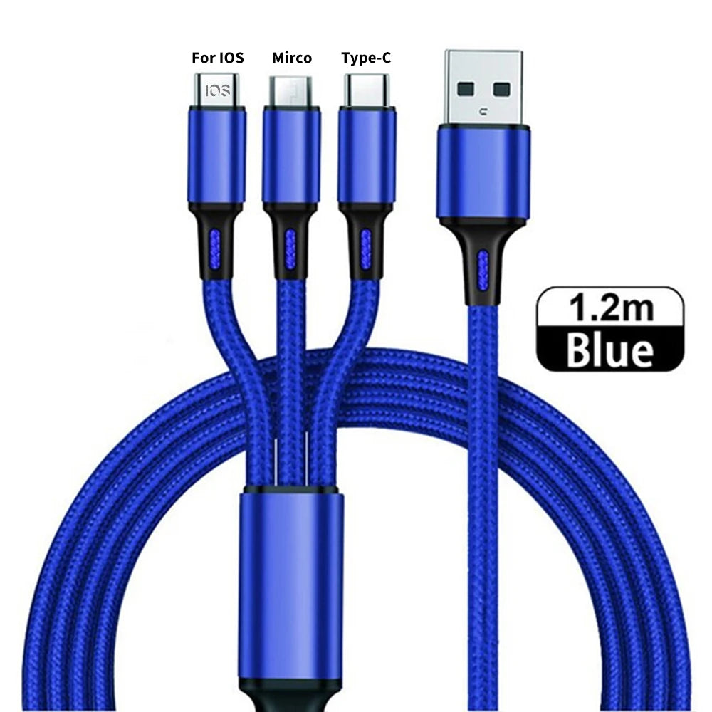4 In 1/ 3 In 1 Micro USB Type C Fast Charging Cable 3A Quick Charge Phone Data Line Cord For Iphone 15 14 Xiaomi Huawei USB C