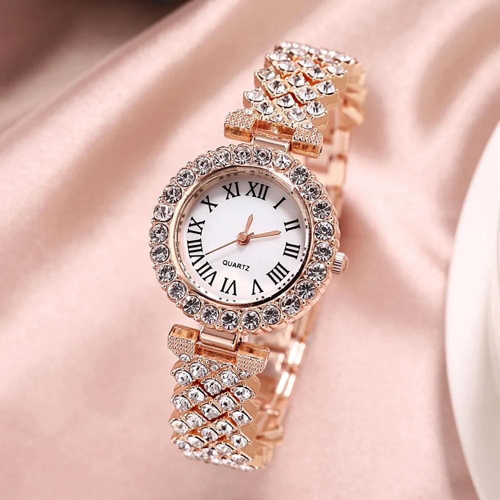 Roman Scale Diamond Women Bracelet Watches Steel Belt Love Petal Steel Belt Quartz Wrist Watch Luxury Fashion Watch for Women