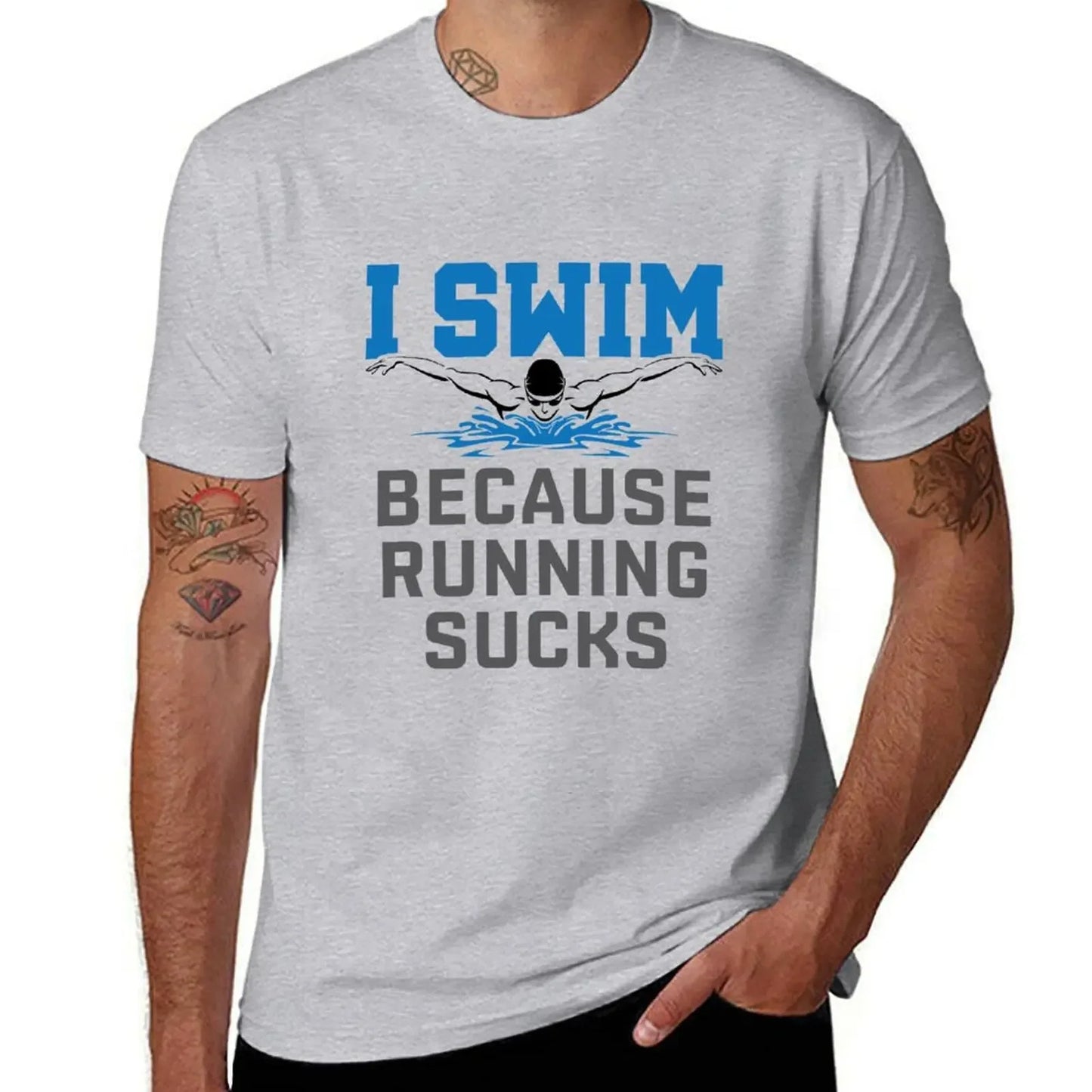 I Swim Because Running Sucks Funny Swimmer Swimming T-Shirt tees cheap stuff plain heavyweights men clothes