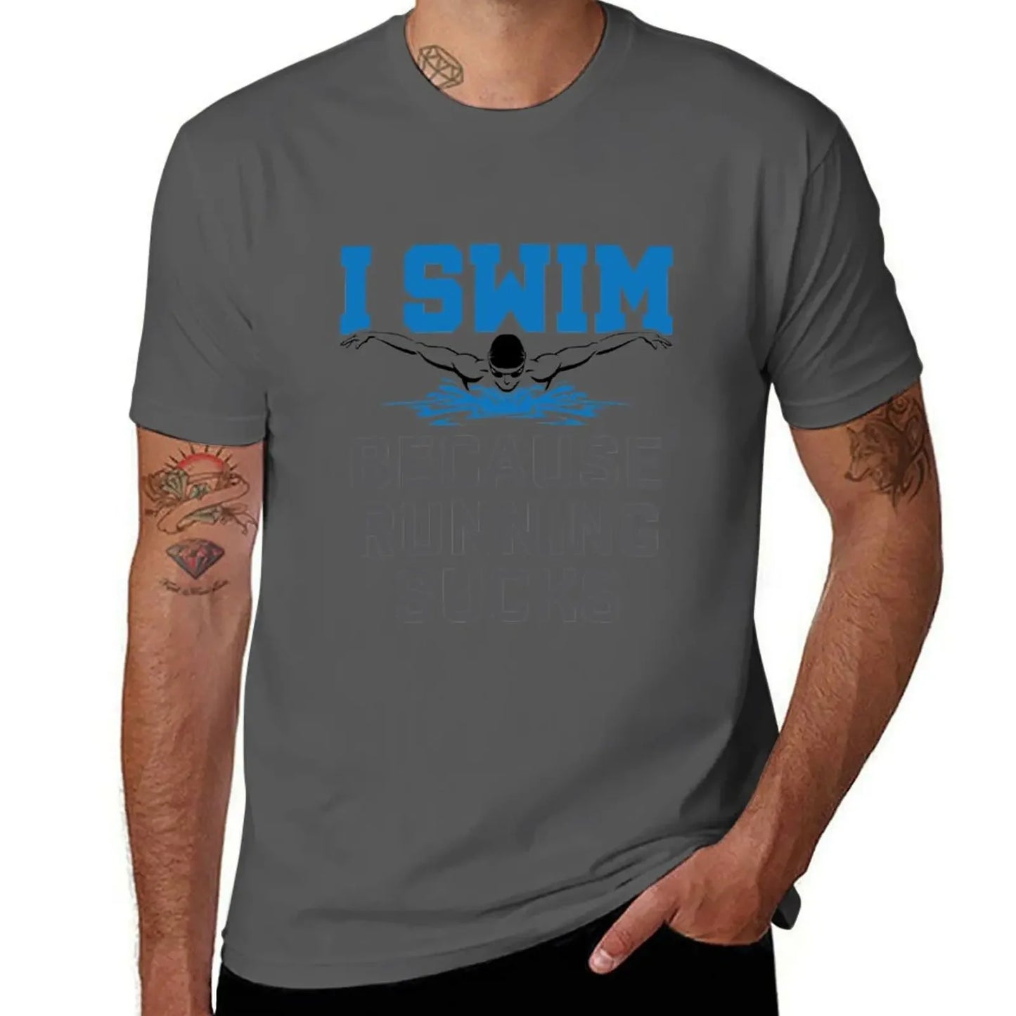 I Swim Because Running Sucks Funny Swimmer Swimming T-Shirt tees cheap stuff plain heavyweights men clothes