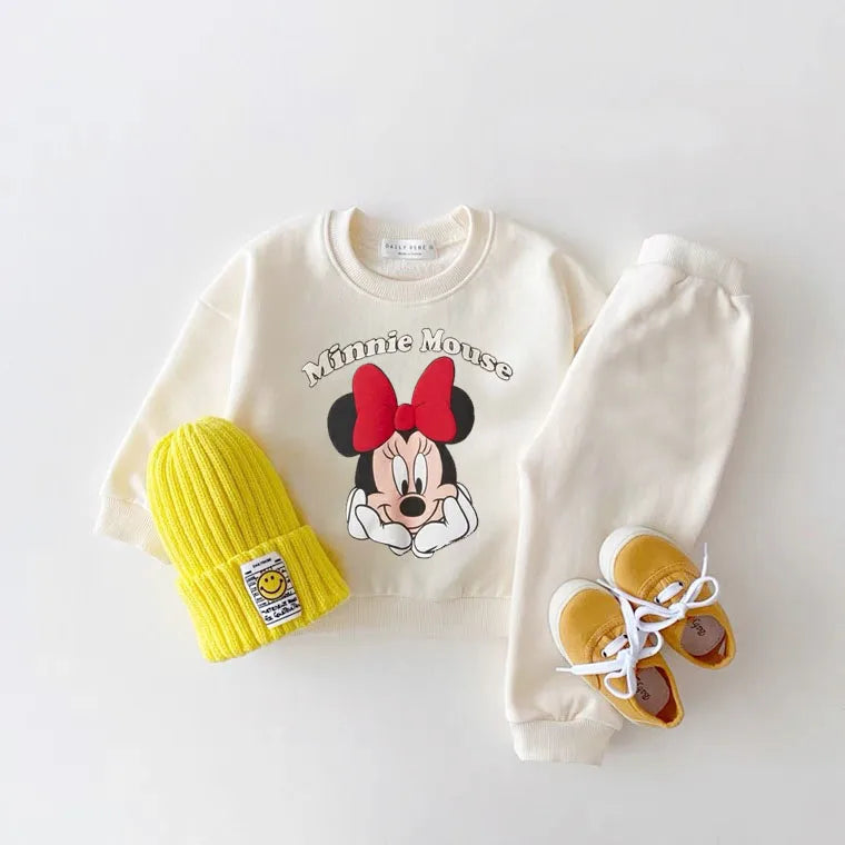 Disney Hoodies Baby Unisex Two Piece Sets Cartoon Print Long Sleeve Tops +Trousers Suit Toddler Boys Casual Sweatshirts Outfits