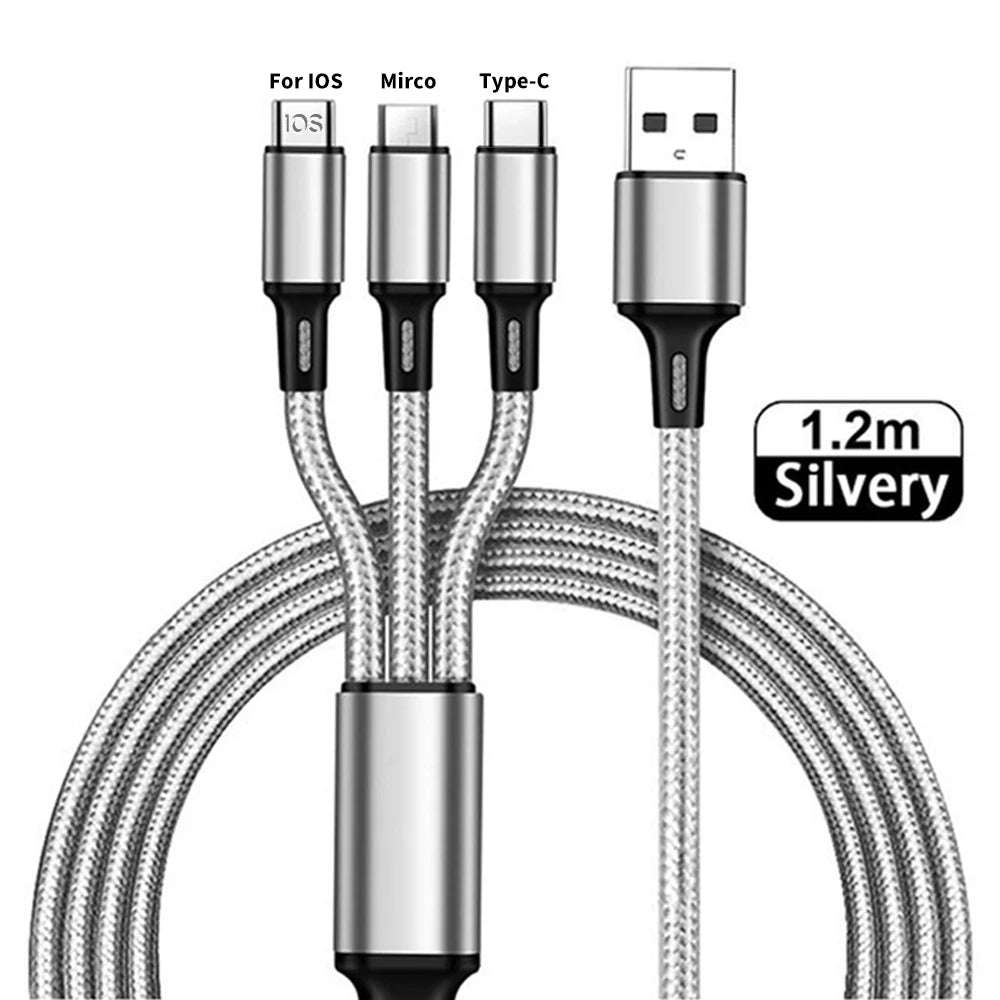 4 In 1/ 3 In 1 Micro USB Type C Fast Charging Cable 3A Quick Charge Phone Data Line Cord For Iphone 15 14 Xiaomi Huawei USB C