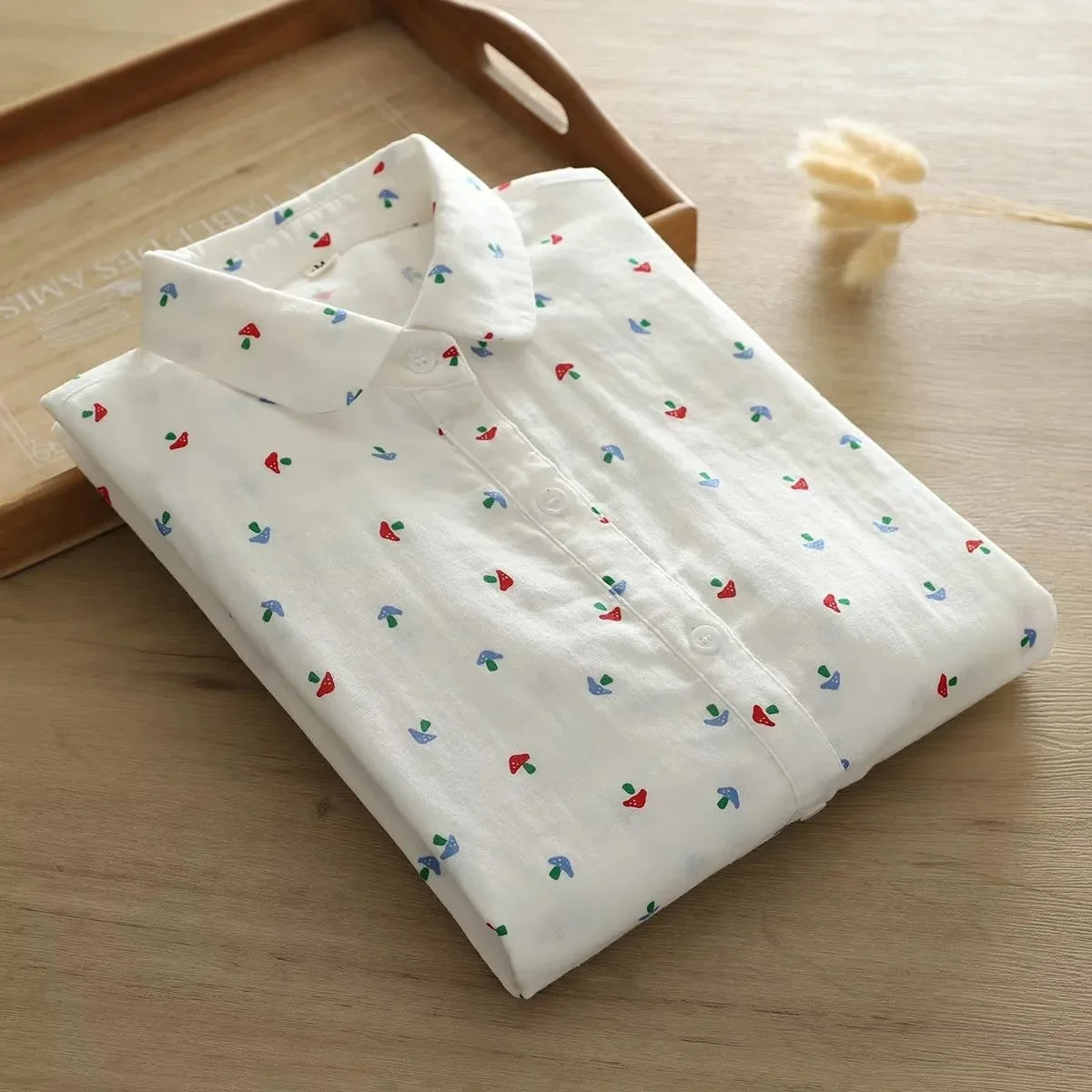 New Autumn Cotton Yarn Shirt Women Turn Down Collar Tops Girl Long Sleeve Print Cute Loose Skin Friendly Blouses Spring T39802QM