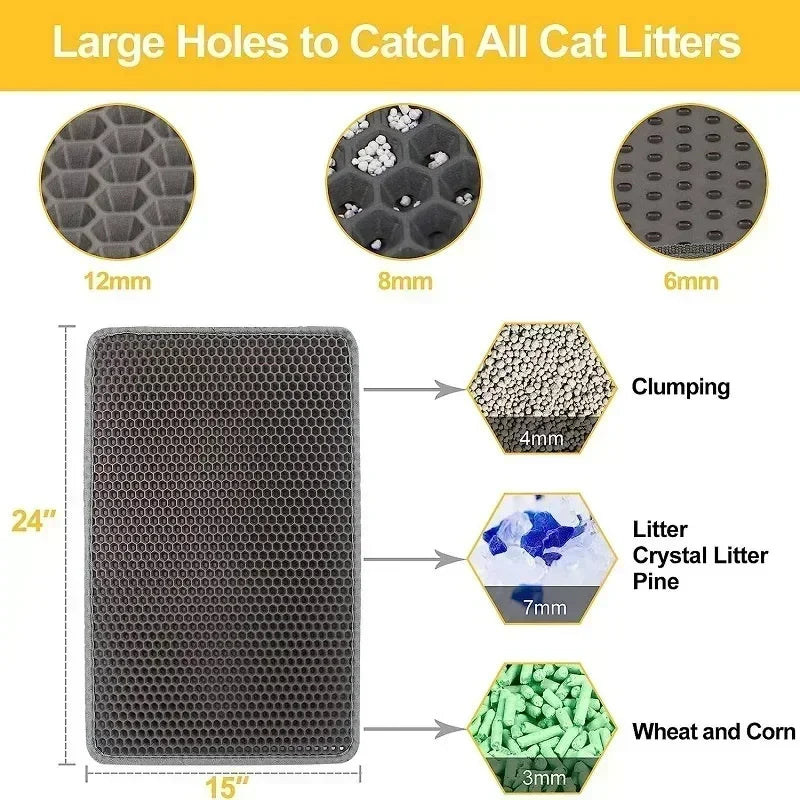 Cat Litter Mat,Double Layer Pet Non-slip Large Litter Filter Mat,Wear-resistant Waterproof Litter Cat Mat,Cat Box Use Pad