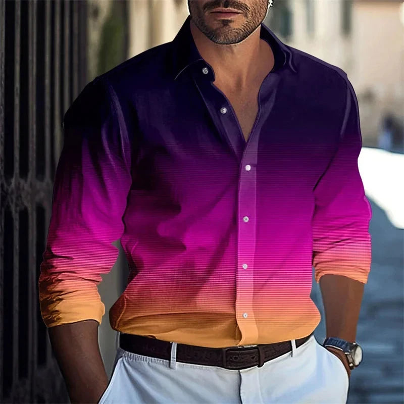 2025 Fashion Gradient Colors Men's Shirt Business Casual Men's Long Sleeve Button Shirts Slim Fit Lapel Men's Shirts Clothing