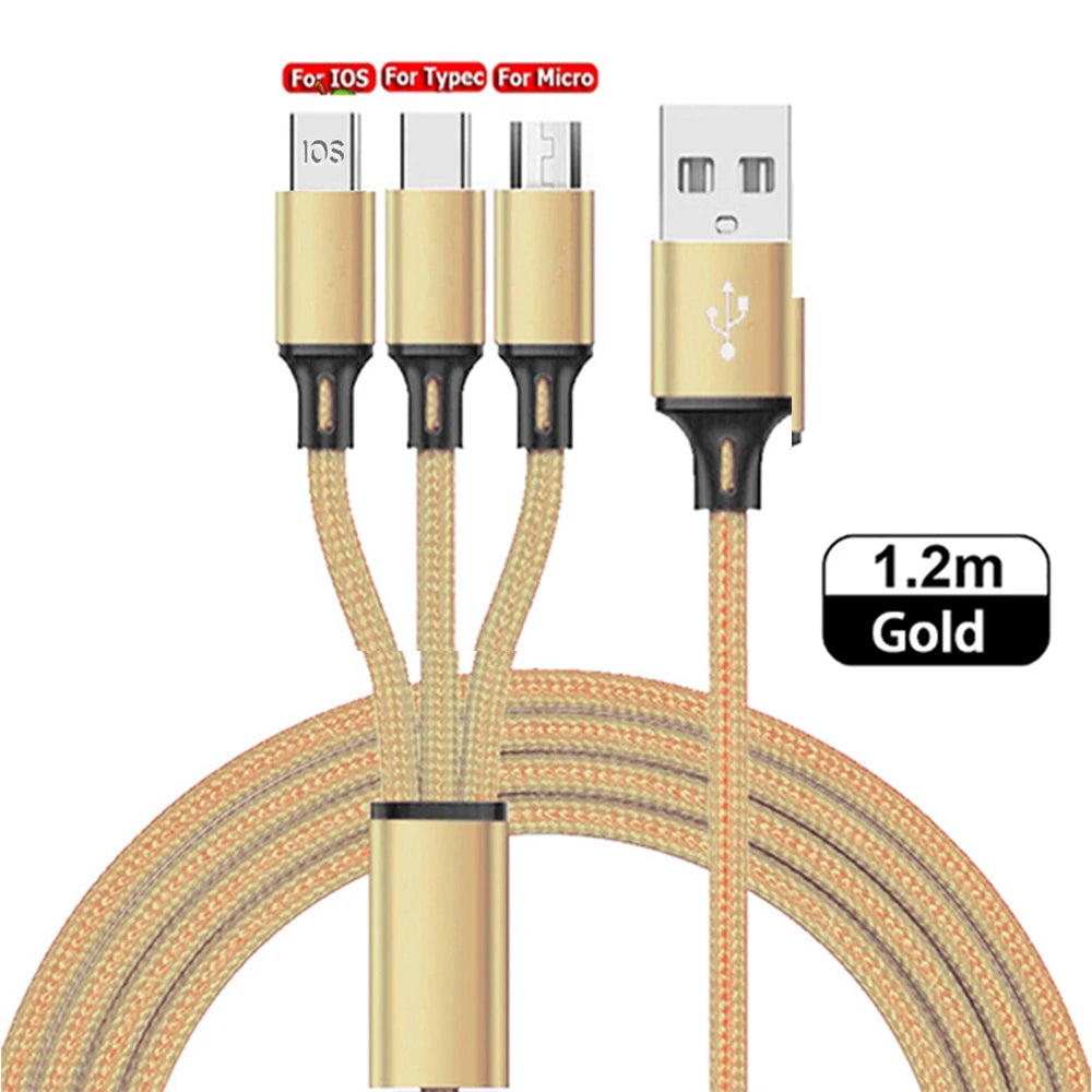 4 In 1/ 3 In 1 Micro USB Type C Fast Charging Cable 3A Quick Charge Phone Data Line Cord For Iphone 15 14 Xiaomi Huawei USB C