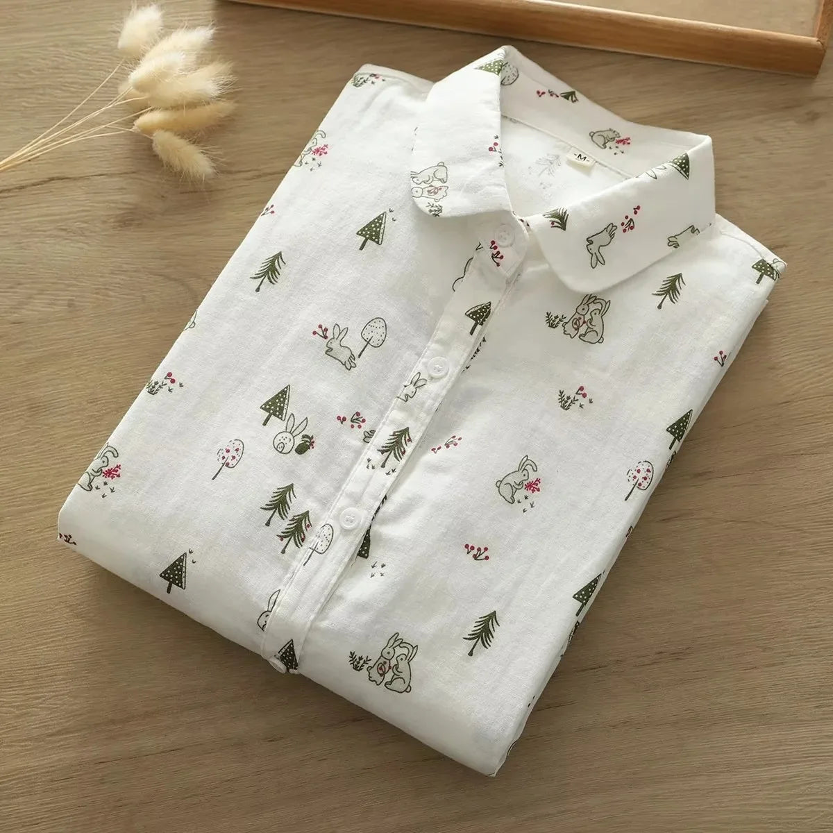 New Autumn Cotton Yarn Shirt Women Turn Down Collar Tops Girl Long Sleeve Print Cute Loose Skin Friendly Blouses Spring T39802QM