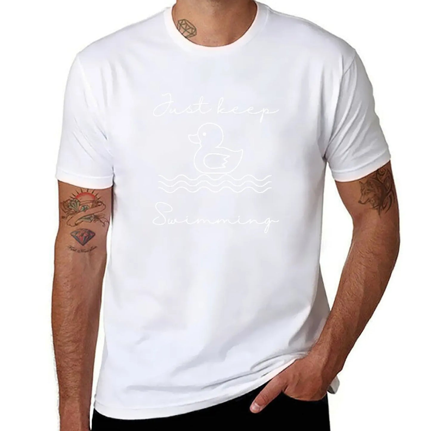 Duck swimming - Just keep swimming T-Shirt vintage clothes customizeds new edition anime stuff workout shirts for men