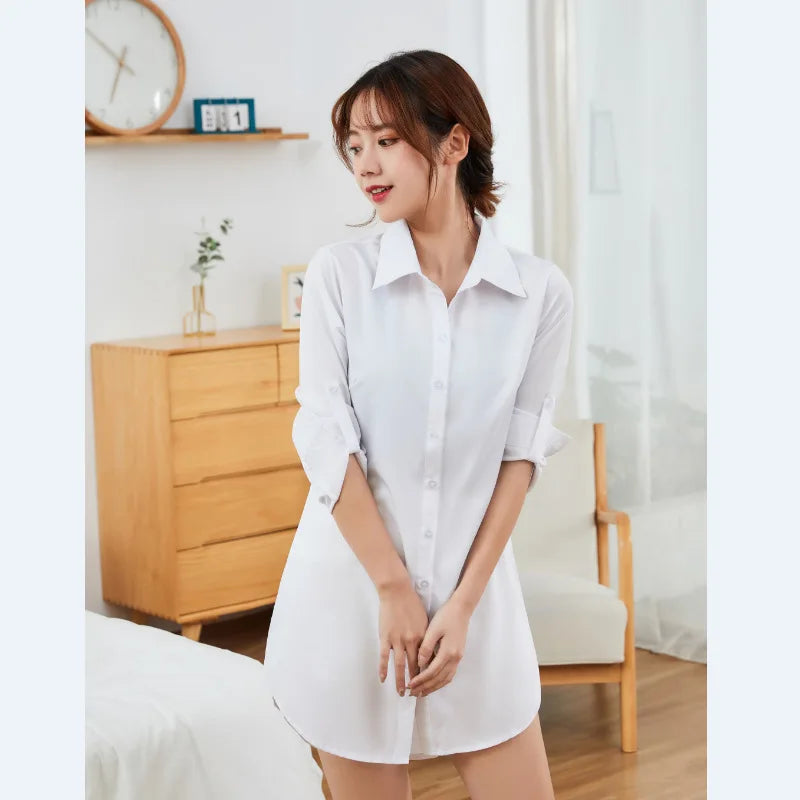 Mid Length Women Shirt Korean Fashion Womens Tops BF Sexy Shirt Long Sleeve Blouse Women Autumn Female Clothes White Shirt Women