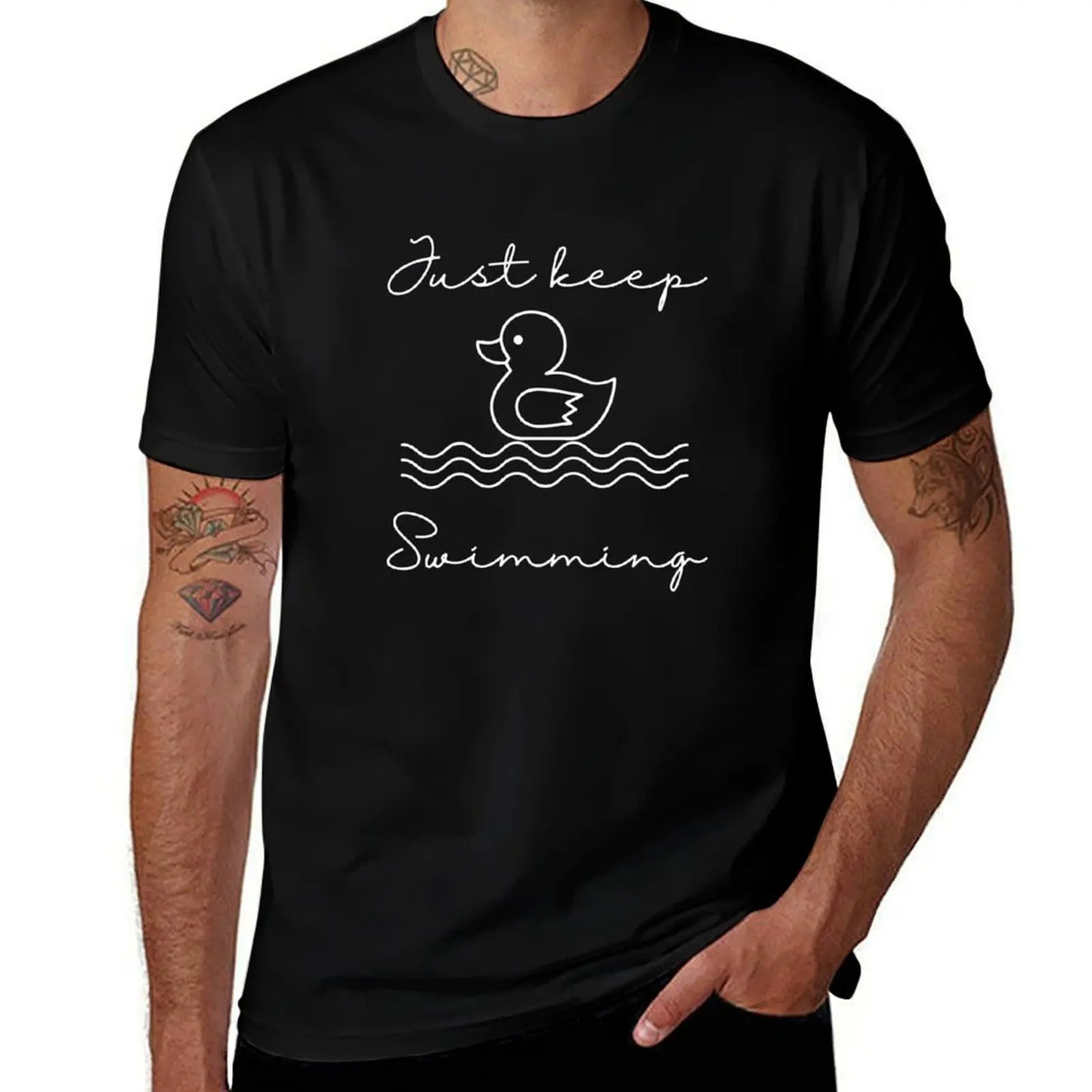 Duck swimming - Just keep swimming T-Shirt vintage clothes customizeds new edition anime stuff workout shirts for men