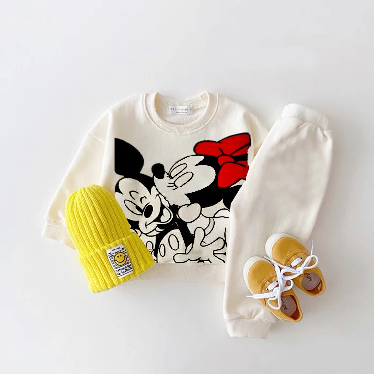 Disney Hoodies Baby Unisex Two Piece Sets Cartoon Print Long Sleeve Tops +Trousers Suit Toddler Boys Casual Sweatshirts Outfits