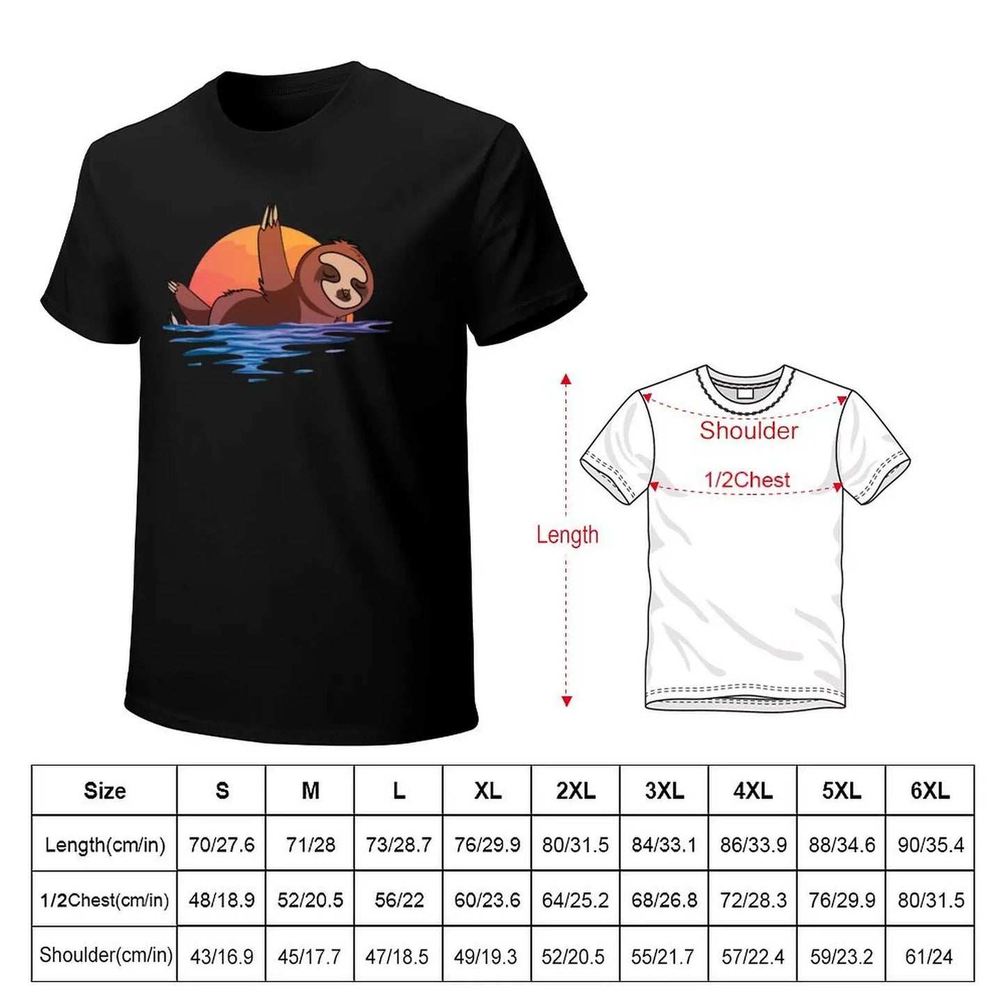 Funny Sloth Swimming Cartoon T-Shirt cheap stuff plus size tops Men's clothing