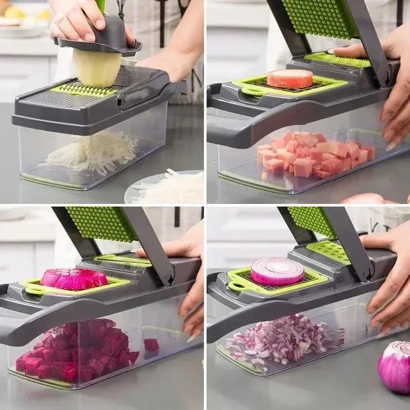 Hot 14/16 in 1 Multifunctional Vegetable Chopper Slicer Shredder with Basket Fruit Slicer Potato Shredder Carrot Grind Gadgets
