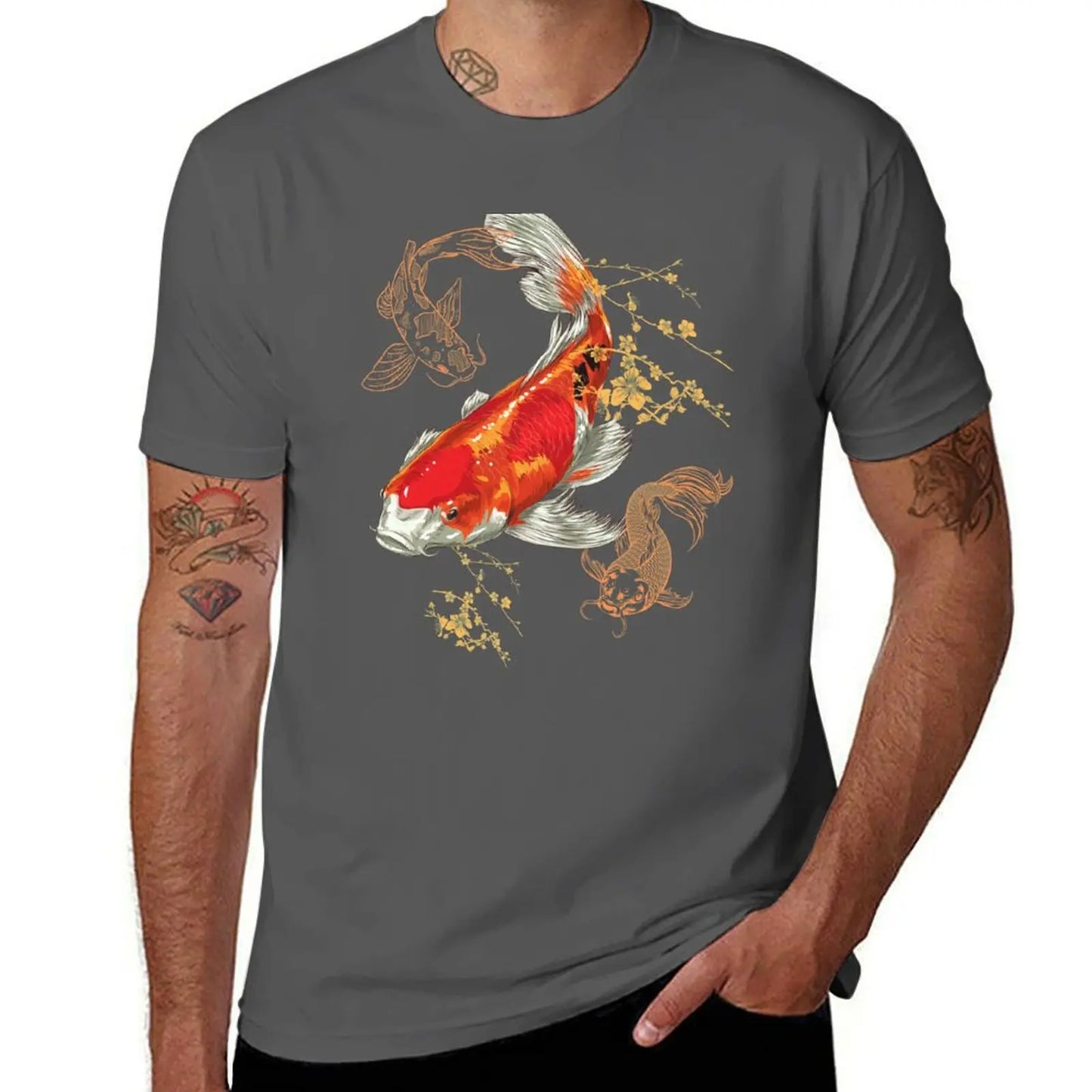 Beautiful Colorful Koi Fish Swimming Design T-Shirt anime stuff anime sublime quick-drying mens graphic t-shirts hip hop