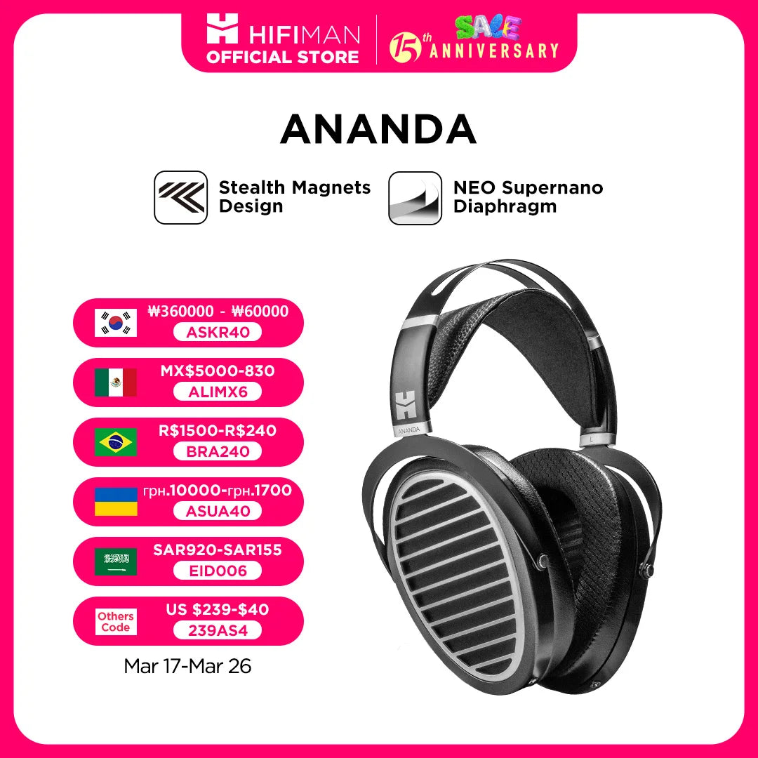 HIFIMAN Ananda Stealth Magnet Open-Back Over-Ear Full-Size Planar Magnetic Hi-Fi Headphones