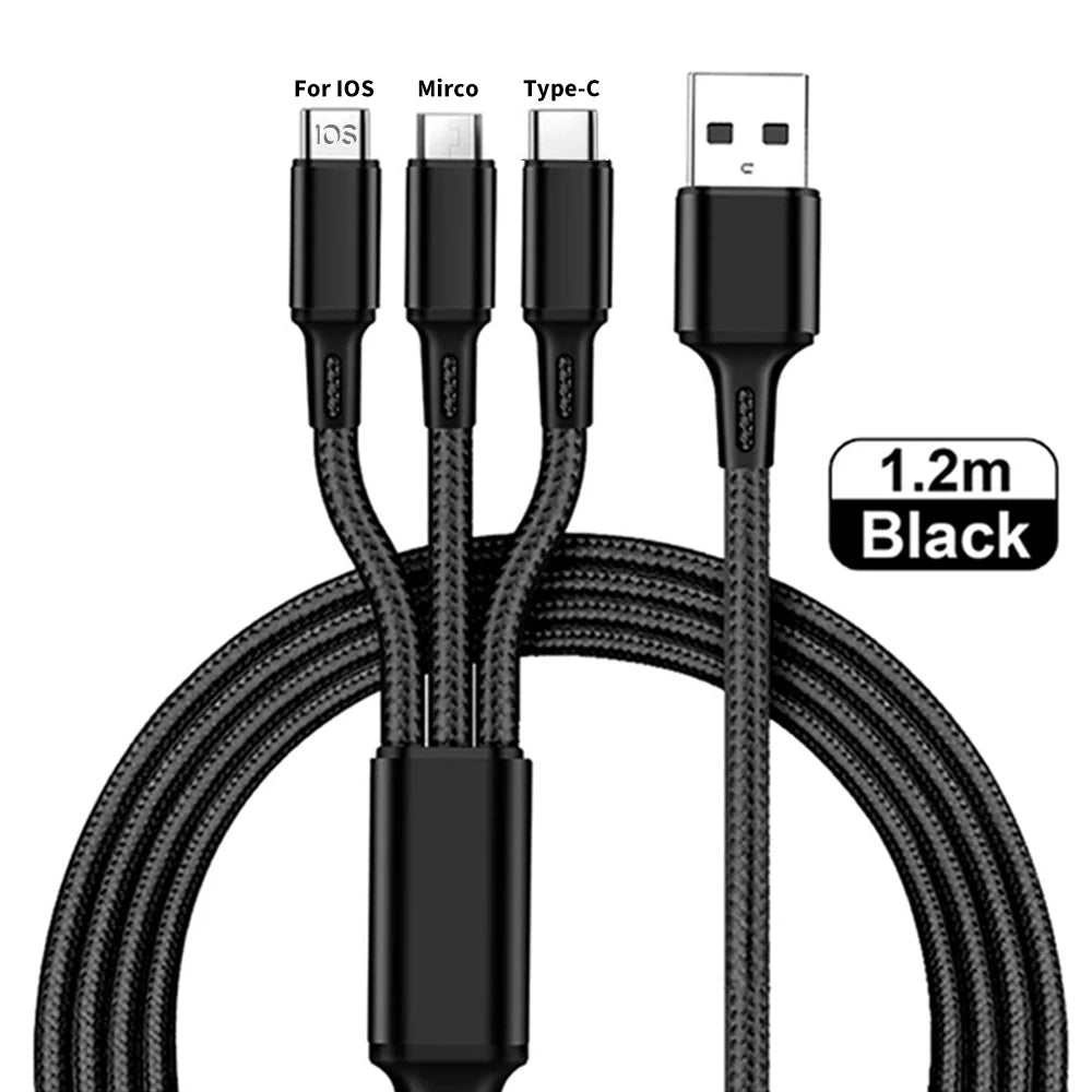 4 In 1/ 3 In 1 Micro USB Type C Fast Charging Cable 3A Quick Charge Phone Data Line Cord For Iphone 15 14 Xiaomi Huawei USB C